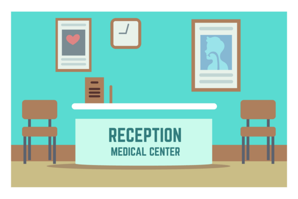 A Medical Center Reception Area with a Clock Review