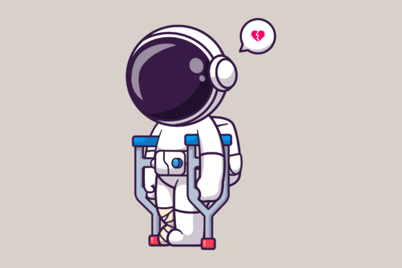 Cute Astronaut Injured Leg Cartoon Review for Embroidery