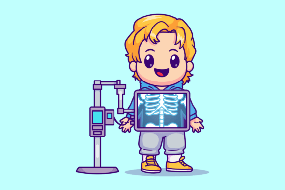 Cute Boy Roentgen on Body Bone Cartoon