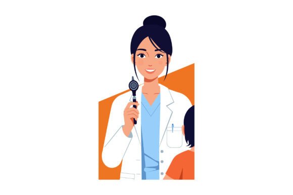 Female Doctor Using Otoscope Examining C