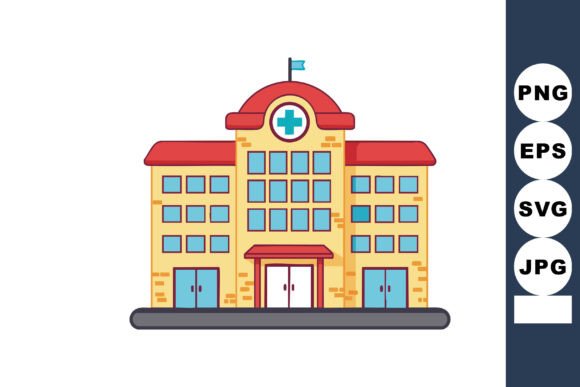 Hospital Building with Red Roof and Medi