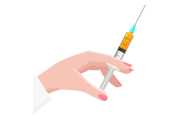 Injection Shot in Female Hand. Vaccine M