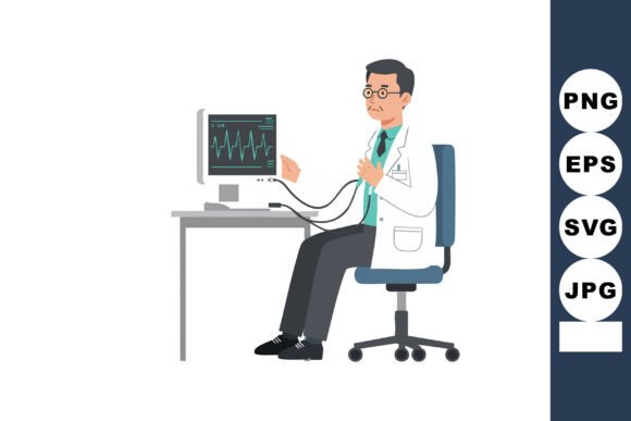 Male Doctor Analyzing Heart Rate Monitor