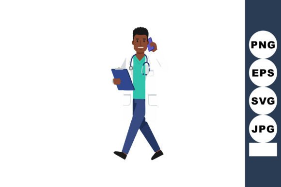 Male Doctor Walking and Talking on Phone