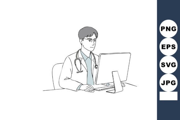 Male Doctor Working on Computer with Ste