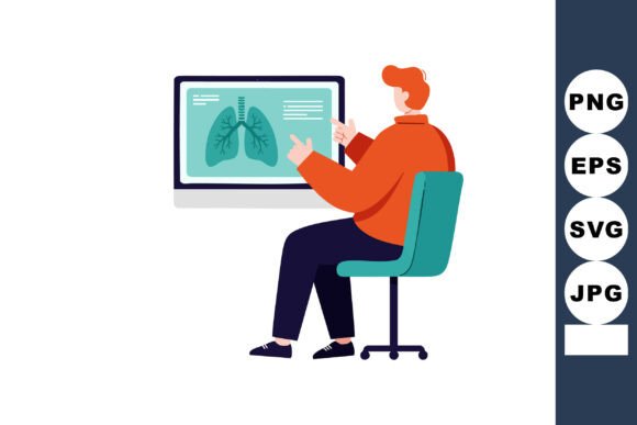 Man Sitting on Chair Analyzing Lung X-ray