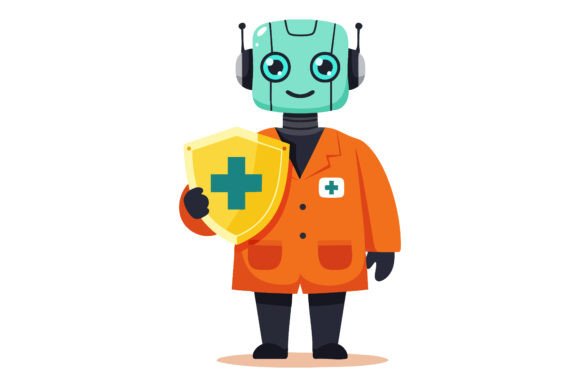 Robot Doctor Holding Shield with Red Cro