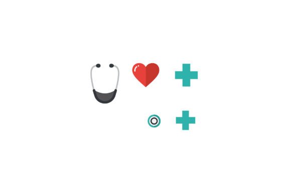 Stethoscope and Heart Symbol in Flat Vec