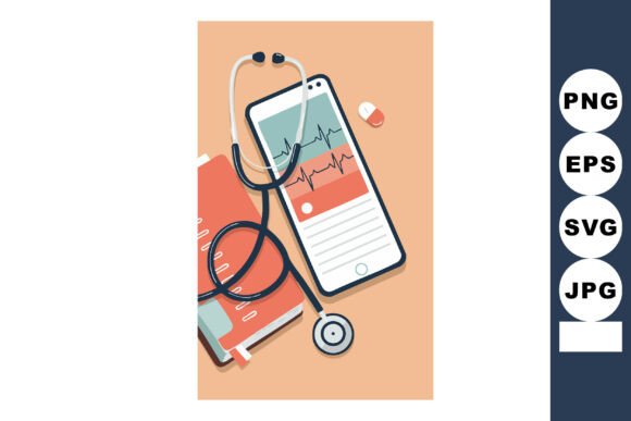 Stethoscope and Smartphone with Heart Ra